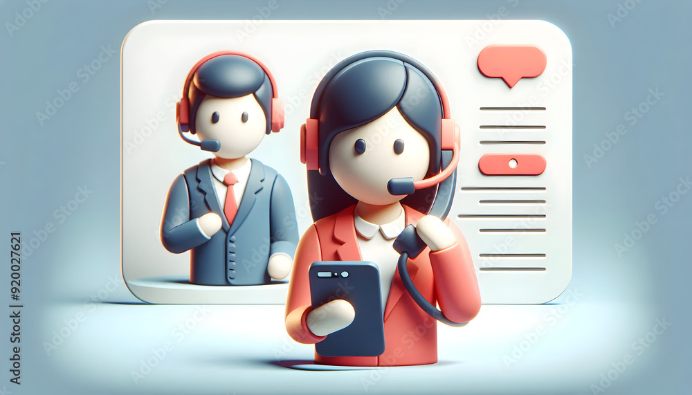 Poster 3d flat icon: person with phone for responsive customer care with space for text or graphics. isolat