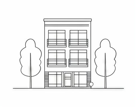 recommend clip art: One line drawing of a modern house. Flat roof house, residential building concept in one line. Editable strokes.