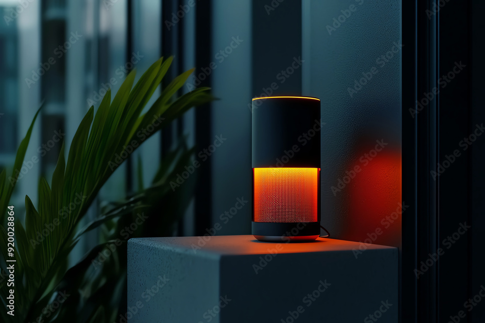 Aufkleber closeup of a voice assistant confirming a command to lock doors and arm the security system as the h