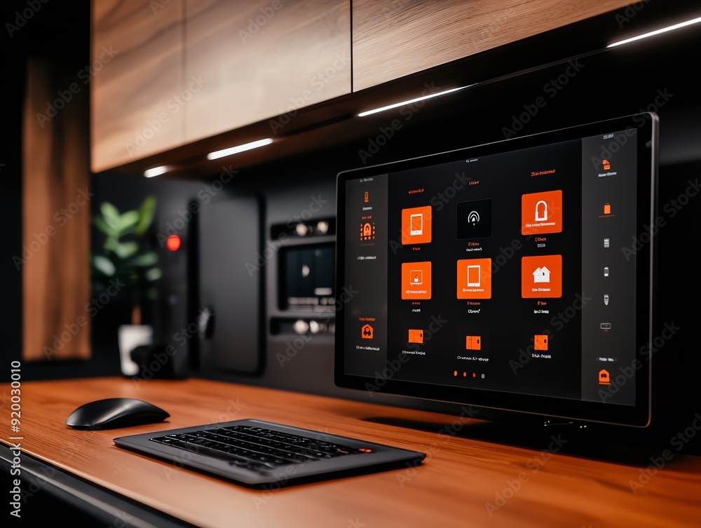 Aufkleber detailed view of a smart home control panel showing a scheduled security routine