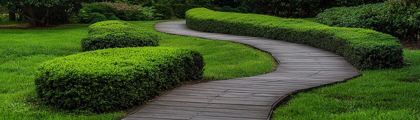 Closeup of a pathway winding through a landscaped area