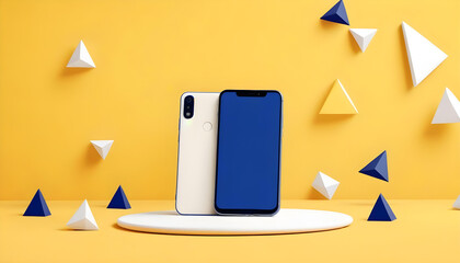 smartphone mockup on a yellow background with geometric shapes 4