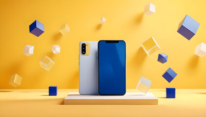 smartphone mockup on a yellow background with geometric shapes 6