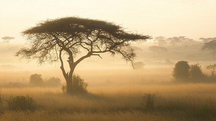 Serene African Landscape with Trees and Grasslands Capturing the Beauty of the Savanna