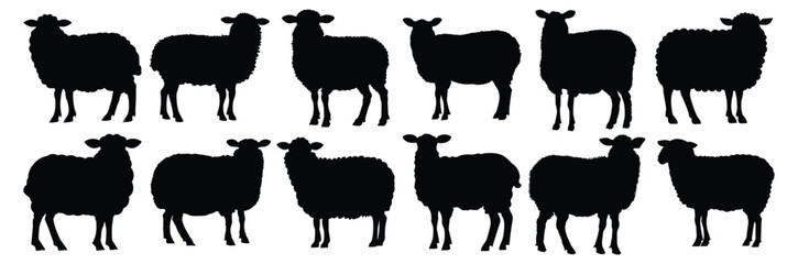 Sheep silhouettes set, pack of vector silhouette design, isolated background