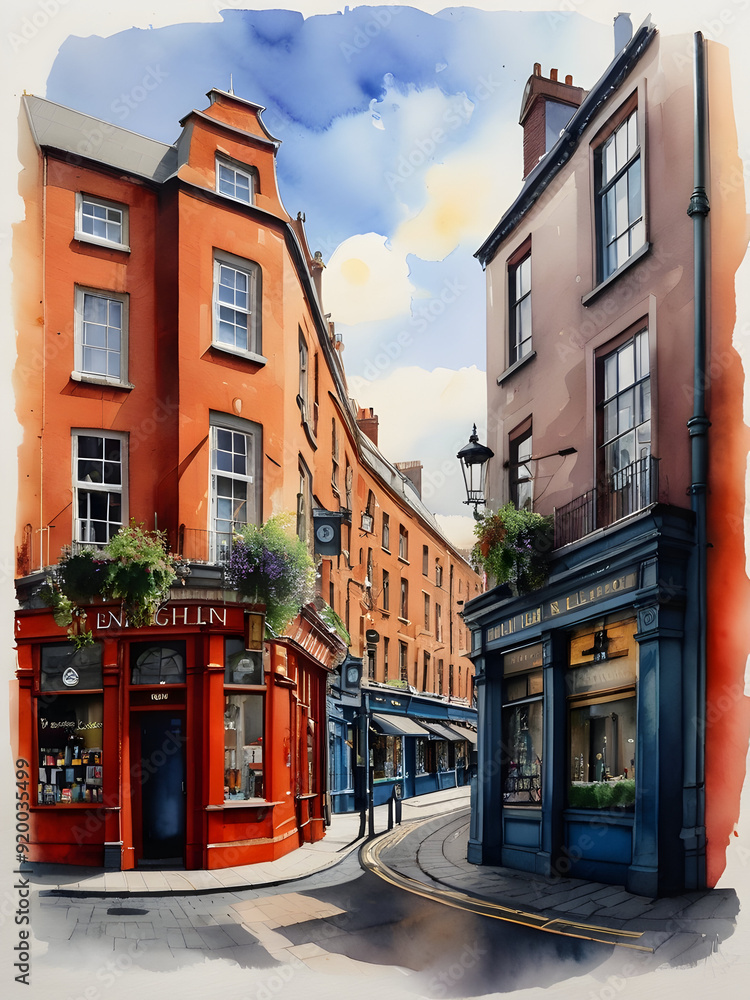 Wall mural Dublin city Ireland watercolor art