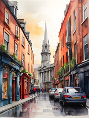 Naklejka premium Dublin city Ireland watercolor art