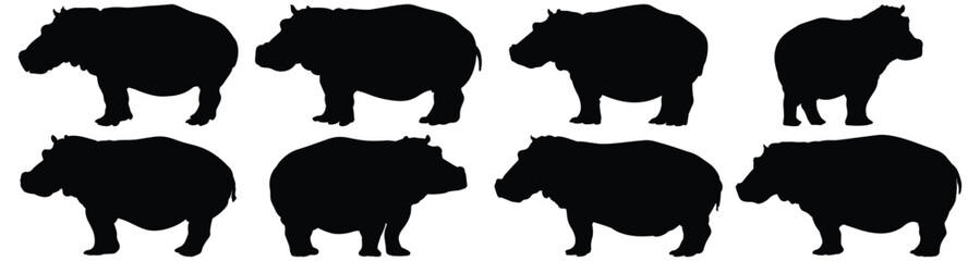 Hippopotamus silhouette set vector design big pack of hippo illustration and icon