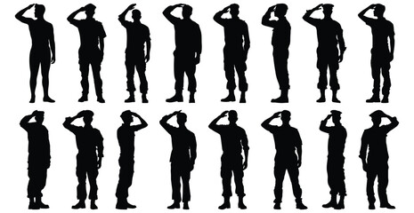 Soldier silhouette set vector design big pack of salute illustration and icon