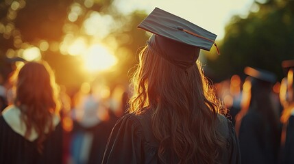 Graduate in cap and gown celebrating outdoors with sunlight