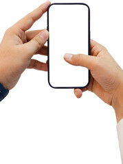 Person posing as photo capturing with Mobile vertical, transparent png background. Phone Camera screen concept mockup.