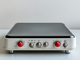 Obraz premium White Induction Cooktop with Red Knobs - Realistic Product Image