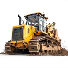 Bulldozer with a dozing blade, isolated on a white background, highlighting its earthmoving capabilities, photo of bulldozer isolated white background, dozing blade bulldozer