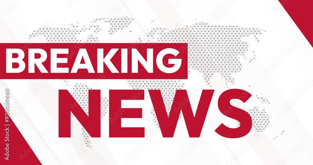 Poster white minimalist breaking news 4k animation background with red typography and map in the backdrop