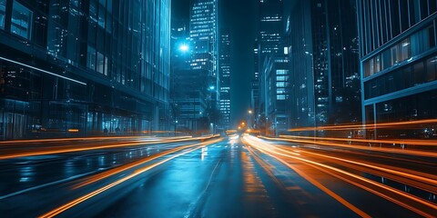 Night City Street with Light Trails Photo