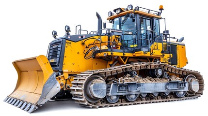 Fototapeta premium Compact track loader with rubber tracks, isolated on white, photo of loader isolated white background, compact machinery