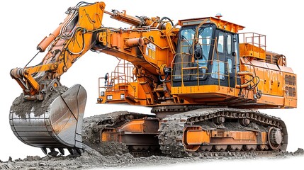 Obraz premium Heavyduty wheel excavator with a reinforced bucket, isolated on white, photo of wheel excavator isolated white background, heavyduty equipment