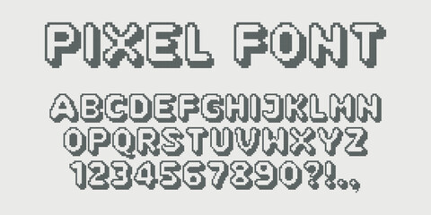 Retro Pixel game font. 8-bit symbols. Isolated Vector Letters And Numbers. Old school retro nostalgic typeface.