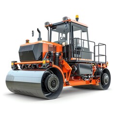 Fototapeta premium Smoothdrum roller with water spraying system, isolated on white, ideal for asphalt compaction, photo of compactorroller isolated white background, asphalt roller