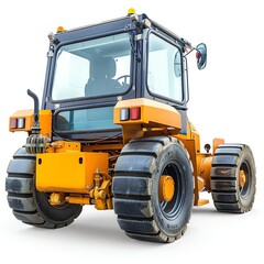 Fototapeta premium Vibratory compactor with a rubber tire rear, isolated on white, ideal for mixeduse surfaces, photo of compactorroller isolated white background, mixedsurface machinery