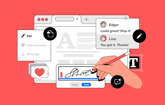 Program for Editing files with big Hand. Software for manage Portable Document Format. Vector illustrator