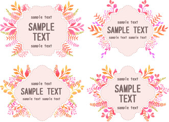 カラフルな秋の植物で装飾されたフレームのセット、手描き、水彩風