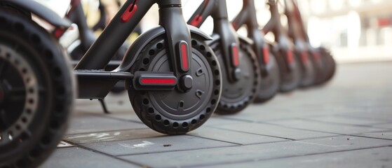 Sleek foldable electric scooters parked neatly, ready for a ride