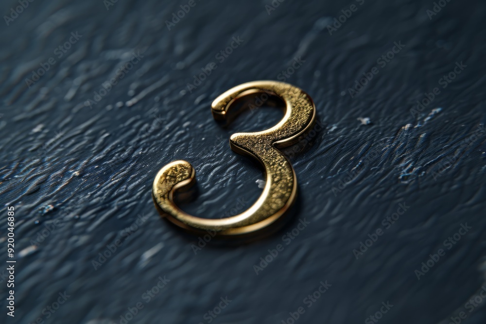 Poster a closeup of a stylish gold number three, elegantly designed with a textured surface adding depth an
