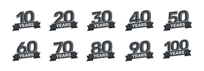 10 - 100th anniversary retro stamp set icon badge invitation. Anniversary seal background happy label logo 10th 20th 30th 40th 50th 60th 70th 80th 90th 100th