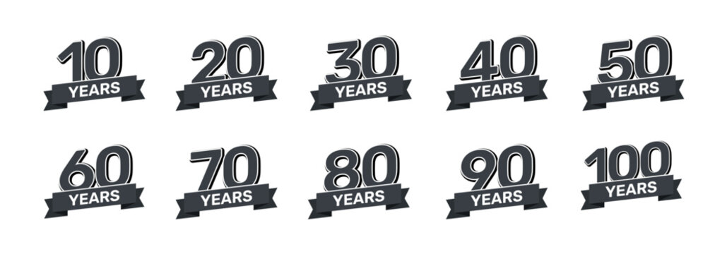 10 - 100th anniversary retro stamp set icon badge invitation. Anniversary seal background happy label logo 10th 20th 30th 40th 50th 60th 70th 80th 90th 100th