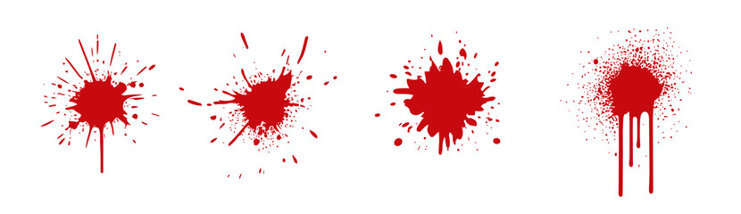 Blood red splash design stain. Bloodstain drop red splatter paint vector blob icon.