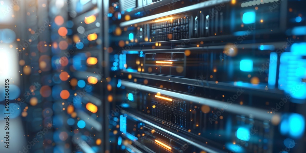 Poster a data center rack is proudly displaying cuttingedge server technology equipped with vibrant led ind