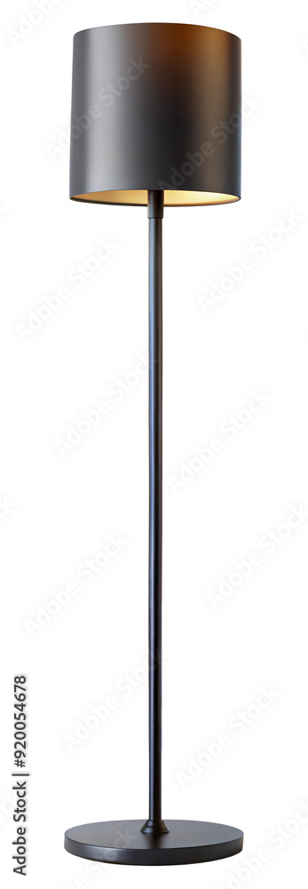 Poster modern floor lamp with black shade and sleek design isolated on transparent background