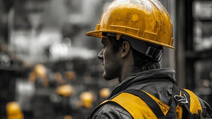 Fototapeta premium Construction Worker in Hard Hat and Safety Gear 4K HD Labor Day Photo