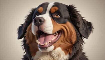 Fototapeta premium Bernese Mountain Dog with Humorous Expression. White Background. Smile, Happy, Laugh.