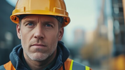 Fototapeta premium Construction Worker in Hard Hat and Safety Gear 4K HD Labor Day Photo