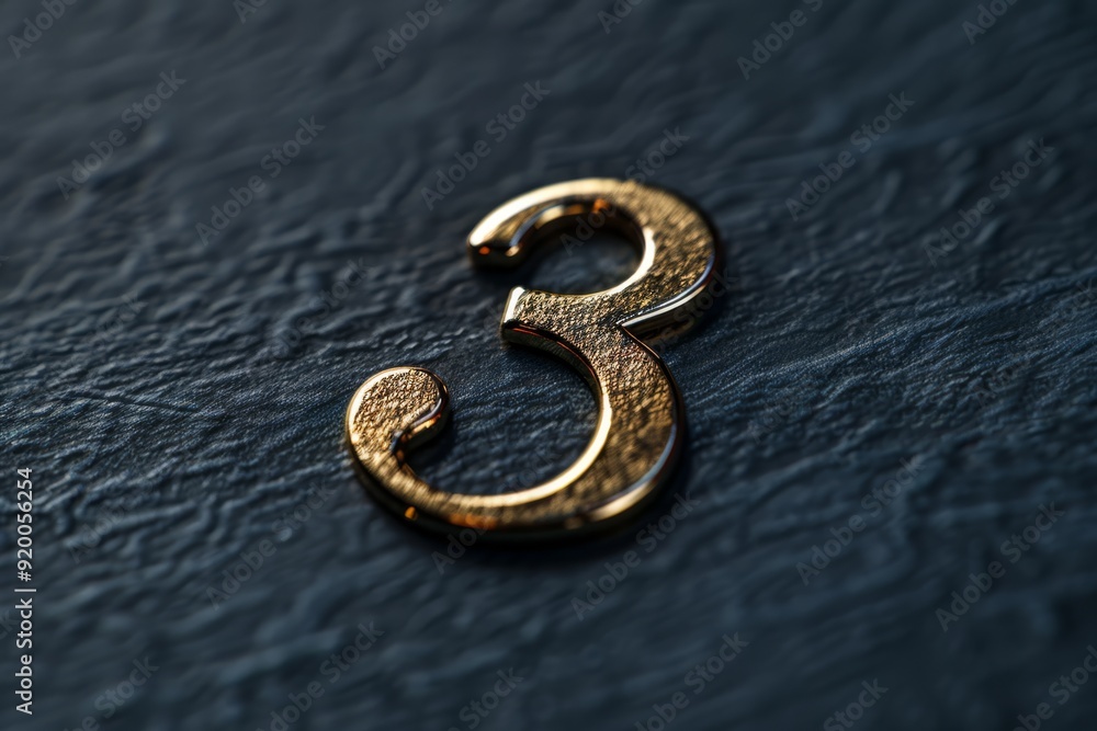 Poster a closeup view of a vintagestyle metallic number three displayed on a textured dark surface backgrou