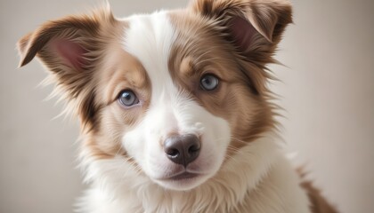 Border Collie Puppy Dog Studio Portrait, White Background
