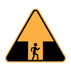 Warning sign icon. Arrow pointing up symbol. Yellow triangle with black figure. Safety alert.