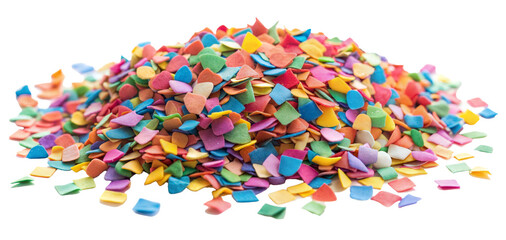 Pile of colorful confetti for celebrations and parties isolated on transparent background