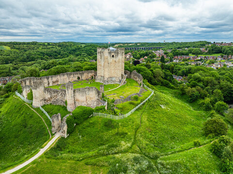 Conisbrough Castle from a drone, Conisbrough, South Yorkshire, England