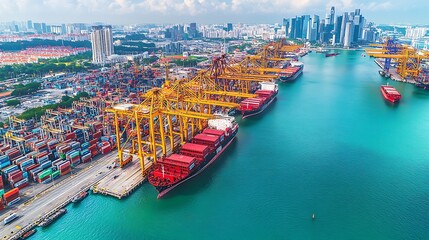 Aerial View of a Busy Cargo Port in Singapore