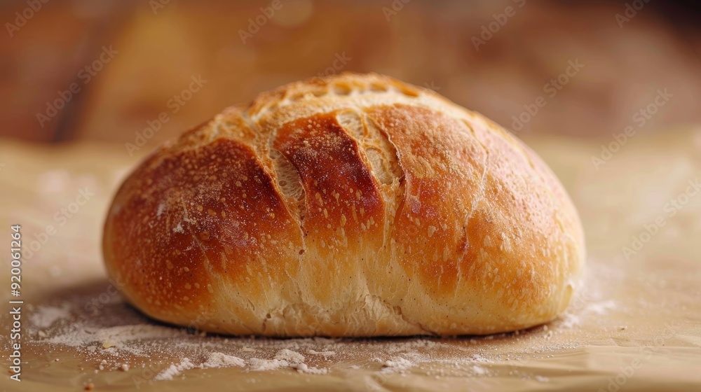 Poster A side profile of a bread roll shows off its perfect round shape with gently fluted edges created by hand. The crust has a rustic uneven appearance adding to the homemade aesthetic.