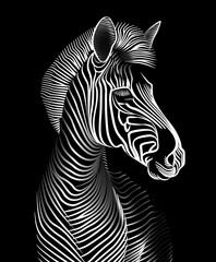 Fototapeta premium Creative art of a zebra outlined in white isolated on a black background