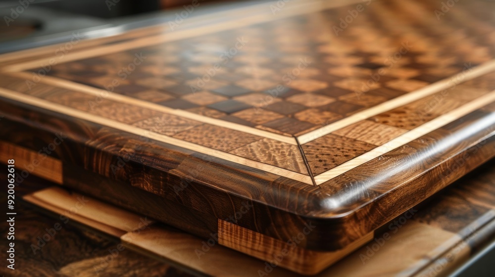 Aufkleber the handcrafted ting board is captured in a closeup showcasing the intricate inlay work and how each