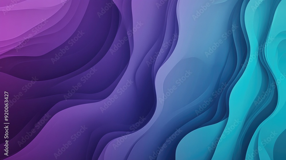 Poster gradient teal and purple background with abstract waves, suitable for modern and dynamic designs