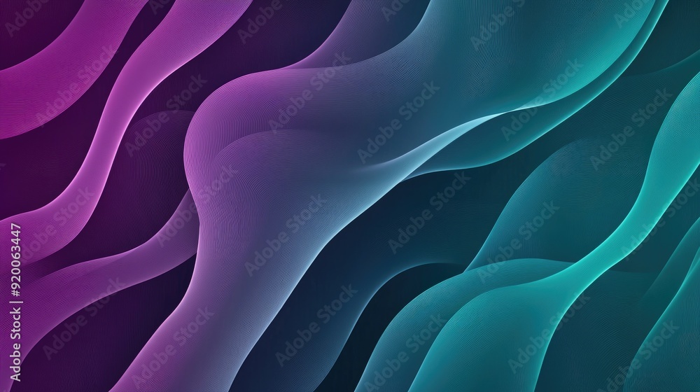 Poster gradient teal and purple background with abstract waves, suitable for modern and dynamic designs