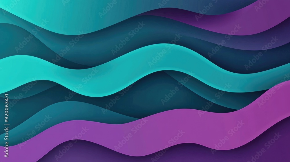 Poster gradient teal and purple background with abstract waves, suitable for modern and dynamic designs