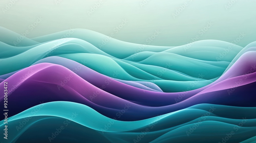 Poster gradient teal and purple background with abstract waves, suitable for modern and dynamic designs