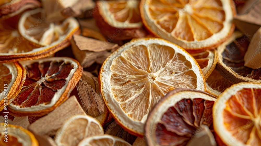 Poster the rustic charm of dried apple slices and orange slices with their natural imperfections adding cha